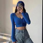 BUTTONS SOLID CROP TOP LONG SLEEVES